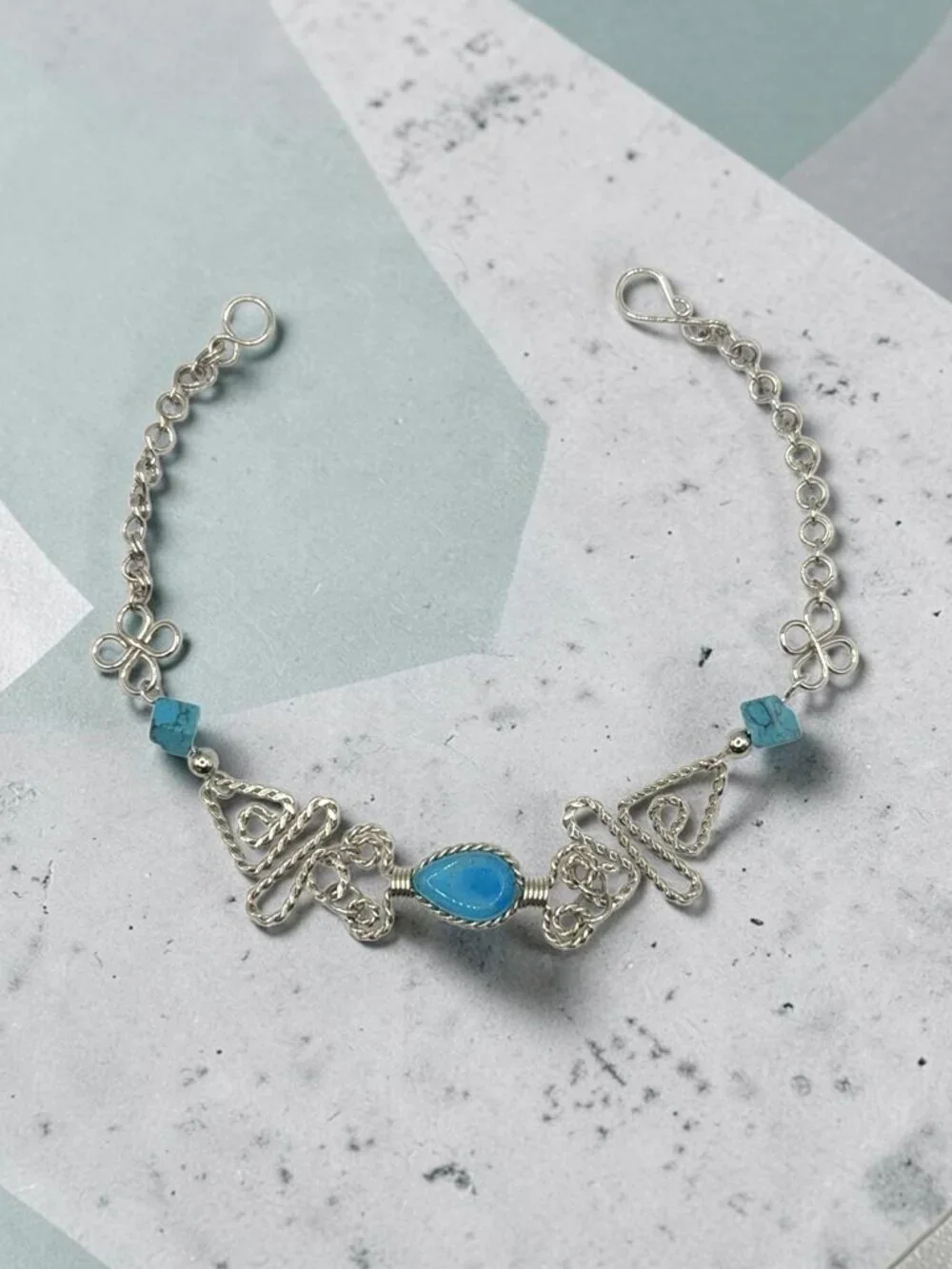 Silver-Tone Blue Bead Handmade Bracelet